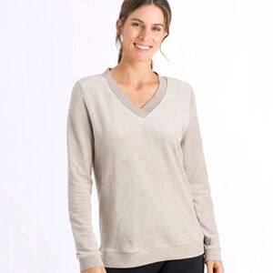 HANRO Favourites Velvet Long-Sleeve Pullover Large Pajama Top Brown Sleep Soft